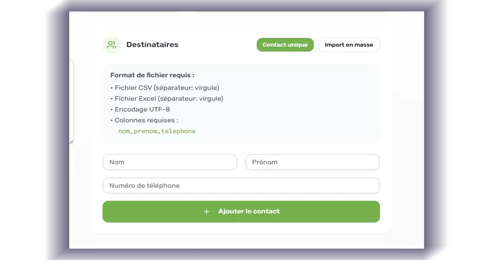 Gestion des contacts et import de données
